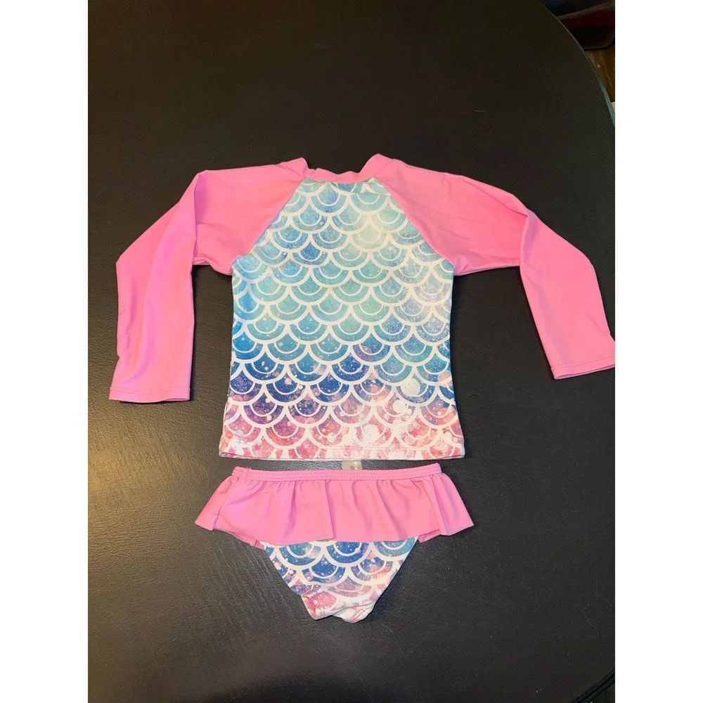 Two Pieces Rash Guard Long Sleeves Mermaid 2 Piece Swimsuit Size S Beach Pool - Picture 5 of 7